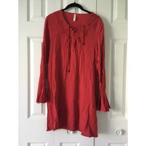 Long Sleeve Red Bell Sleeve Dress